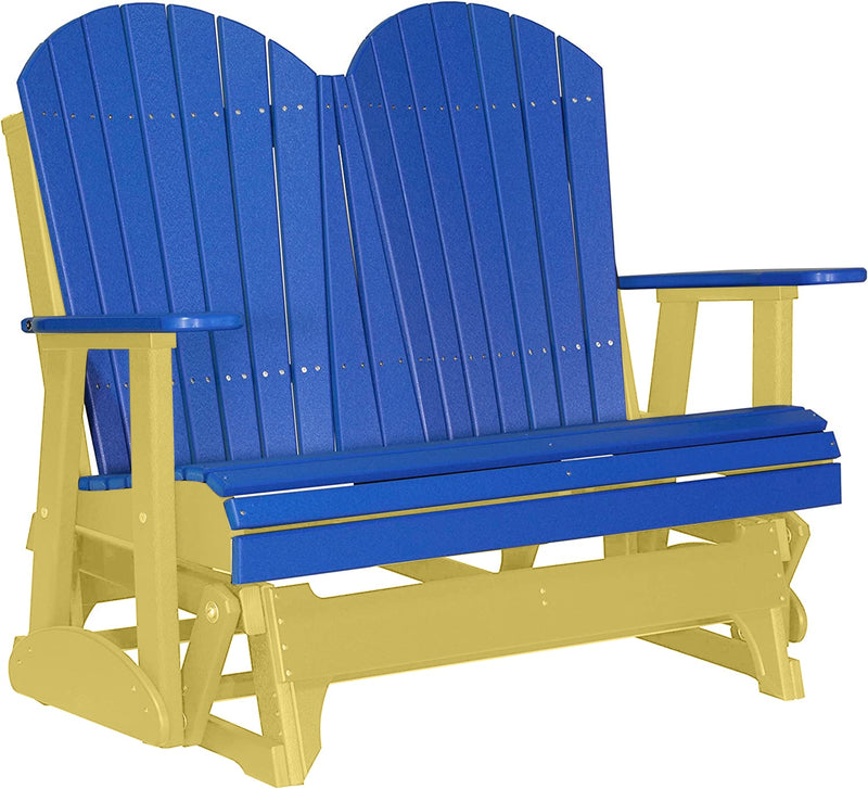 LuxCraft LuxCraft Blue 4 ft. Recycled Plastic Adirondack Outdoor Glider With Cup Holder Blue on Yellow Adirondack Glider 4APGBY-CH