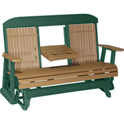 LuxCraft LuxCraft Cedar 5 ft. Recycled Plastic Highback Outdoor Glider With Cup Holder Cedar on Green Highback Glider 5CPGCG-CH