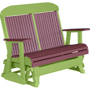 LuxCraft LuxCraft Cherry wood 4 ft. Recycled Plastic Highback Outdoor Glider Bench Cherrywood on Lime Green Highback Glider 4CPGCWLG