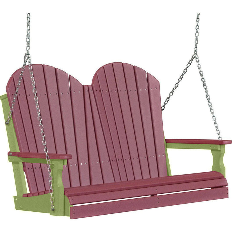 LuxCraft LuxCraft Cherry wood Adirondack 4ft. Recycled Plastic Porch Swing Cherrywood on Lime Green / Adirondack Porch Swing Porch Swing 4APSCWLG
