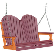 LuxCraft LuxCraft Cherry wood Adirondack 4ft. Recycled Plastic Porch Swing Cherrywood on Tangerine / Adirondack Porch Swing Porch Swing 4APSCWT