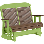 LuxCraft LuxCraft Chestnut Brown 4 ft. Recycled Plastic Highback Outdoor Glider Bench Chestnut Brown on Lime Green Highback Glider 4CPGCBRLG