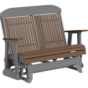 LuxCraft LuxCraft Chestnut Brown 4 ft. Recycled Plastic Highback Outdoor Glider Bench With Cup Holder Chestnut Brown on Slate Highback Glider 4CPGCBRS-CH