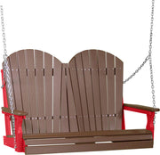 LuxCraft LuxCraft Chestnut Brown Adirondack 4ft. Recycled Plastic Porch Swing With Cup Holder Chestnut Brown on Red / Adirondack Porch Swing Porch Swing 4APSCBRR-CH