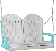 LuxCraft LuxCraft Dove Gray Adirondack 4ft. Recycled Plastic Porch Swing With Cup Holder Dove Gray on Aruba Blue / Adirondack Porch Swing Porch Swing 4APSDGAB-CH