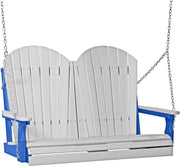 LuxCraft LuxCraft Dove Gray Adirondack 4ft. Recycled Plastic Porch Swing With Cup Holder Dove Gray on Blue / Adirondack Porch Swing Porch Swing 4APSDGBL-CH