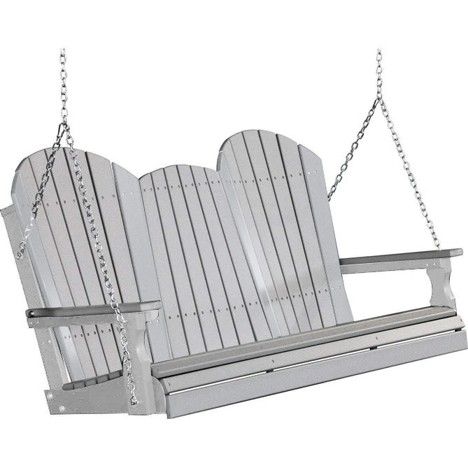 LuxCraft LuxCraft Dove Gray Adirondack 5ft. Recycled Plastic Porch Swing With Cup Holder Dove Gray on Gray / Adirondack Porch Swing Porch Swing