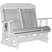 LuxCraft LuxCraft Gray 4 ft. Recycled Plastic Highback Outdoor Glider Bench With Cup Holder Dove Gray on White Highback Glider 4CPGGRWH-CH
