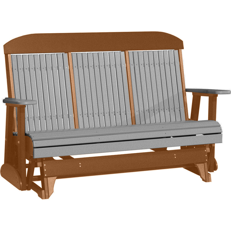 LuxCraft LuxCraft Gray 5 ft. Recycled Plastic Highback Outdoor Glider With Cup Holder Gray on Antique Mahogany Highback Glider 5CPGRAM-CH