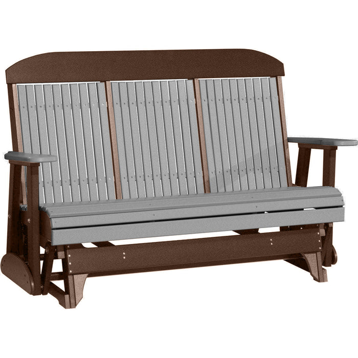 LuxCraft LuxCraft Gray 5 ft. Recycled Plastic Highback Outdoor Glider With Cup Holder Gray on Chestnut Brown Highback Glider 5CPGRCB-CH