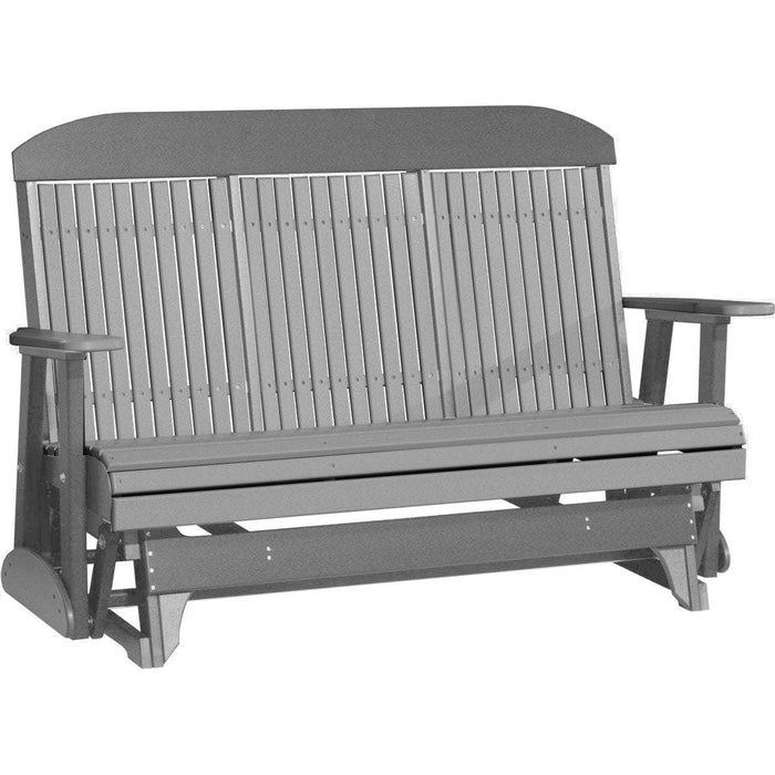 LuxCraft LuxCraft Gray 5 ft. Recycled Plastic Highback Outdoor Glider With Cup Holder Gray on Slate Highback Glider 5CPGRS-CH