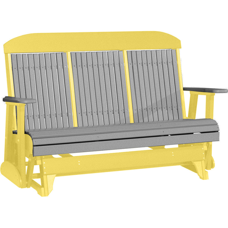 LuxCraft LuxCraft Gray 5 ft. Recycled Plastic Highback Outdoor Glider With Cup Holder Gray on Yellow Highback Glider 5CPGRY-CH