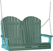 LuxCraft LuxCraft Green Adirondack 4ft. Recycled Plastic Porch Swing With Cup Holder Green on Aruba Blue / Adirondack Porch Swing Porch Swing 4APSGAB-CH