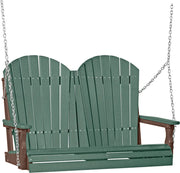 LuxCraft LuxCraft Green Adirondack 4ft. Recycled Plastic Porch Swing With Cup Holder Green on Chestnut Brown / Adirondack Porch Swing Porch Swing 4APSGCB-CH