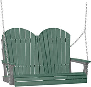 LuxCraft LuxCraft Green Adirondack 4ft. Recycled Plastic Porch Swing With Cup Holder Green on Slate / Adirondack Porch Swing Porch Swing 4APSGS-CH