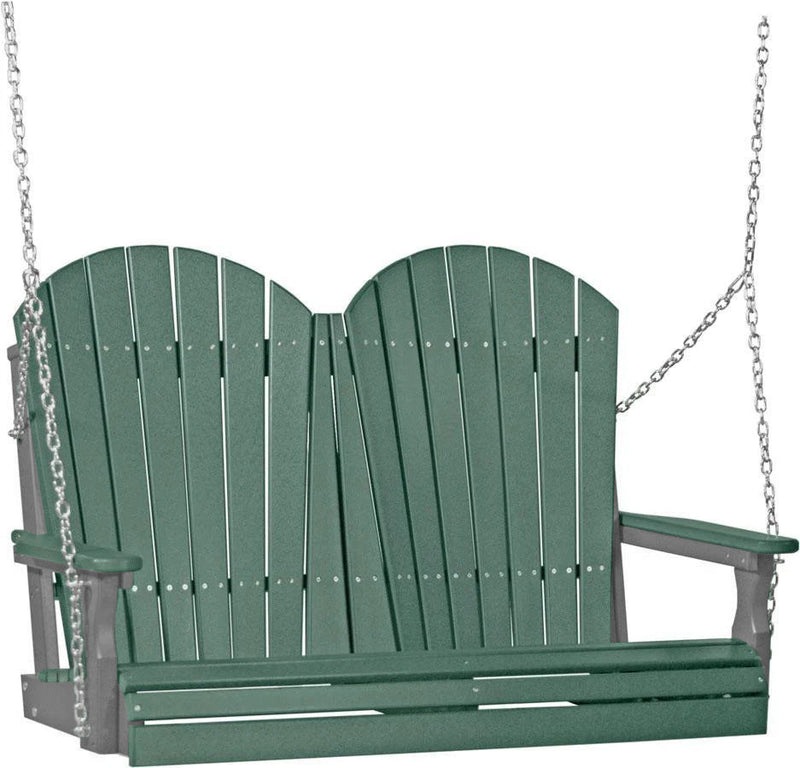 LuxCraft LuxCraft Green Adirondack 4ft. Recycled Plastic Porch Swing With Cup Holder Green on Slate / Adirondack Porch Swing Porch Swing 4APSGS-CH