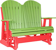 LuxCraft LuxCraft Lime Green 4 ft. Recycled Plastic Adirondack Outdoor Glider With Cup Holder Lime Green on Red Adirondack Glider 4APGLGR-CH