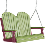 LuxCraft LuxCraft Lime Green Adirondack 4ft. Recycled Plastic Porch Swing With Cup Holder Lime Green on Cherrywood / Adirondack Porch Swing Porch Swing 4APSLGCW-CH