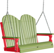 LuxCraft LuxCraft Lime Green Adirondack 4ft. Recycled Plastic Porch Swing With Cup Holder Lime Green on Red / Adirondack Porch Swing Porch Swing 4APSLGR-CH