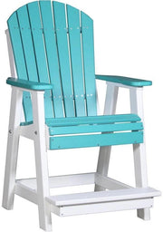 LuxCraft Luxcraft Recycled Plastic Counter Height Adirondack Tete-a-tete Balcony Set Aruba Blue on White Balcony Table 2xPABC-1xBTT-ABLWH