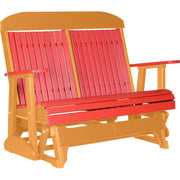 LuxCraft LuxCraft Red 4 ft. Recycled Plastic Highback Outdoor Glider Bench With Cup Holder Highback Glider
