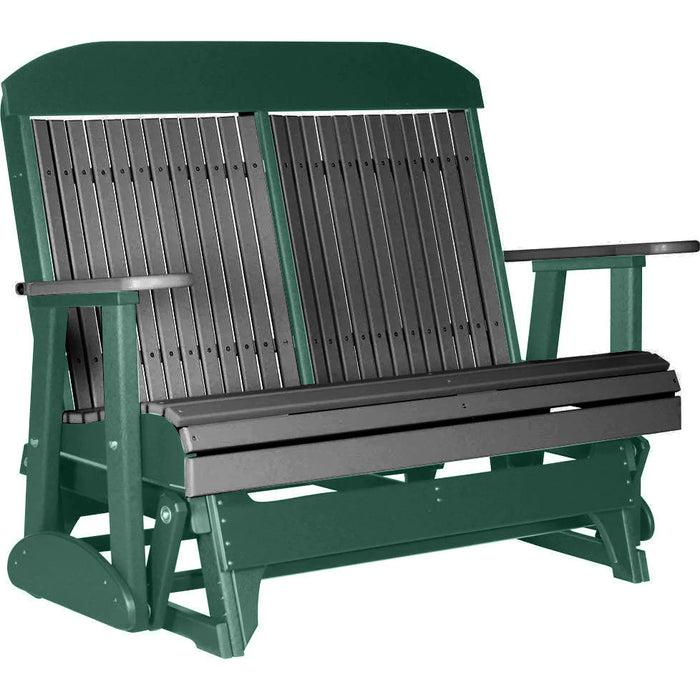 LuxCraft LuxCraft Slate 4 ft. Recycled Plastic Highback Outdoor Glider Bench With Cup Holder Slate on Green Highback Glider 4CPGSG-CH