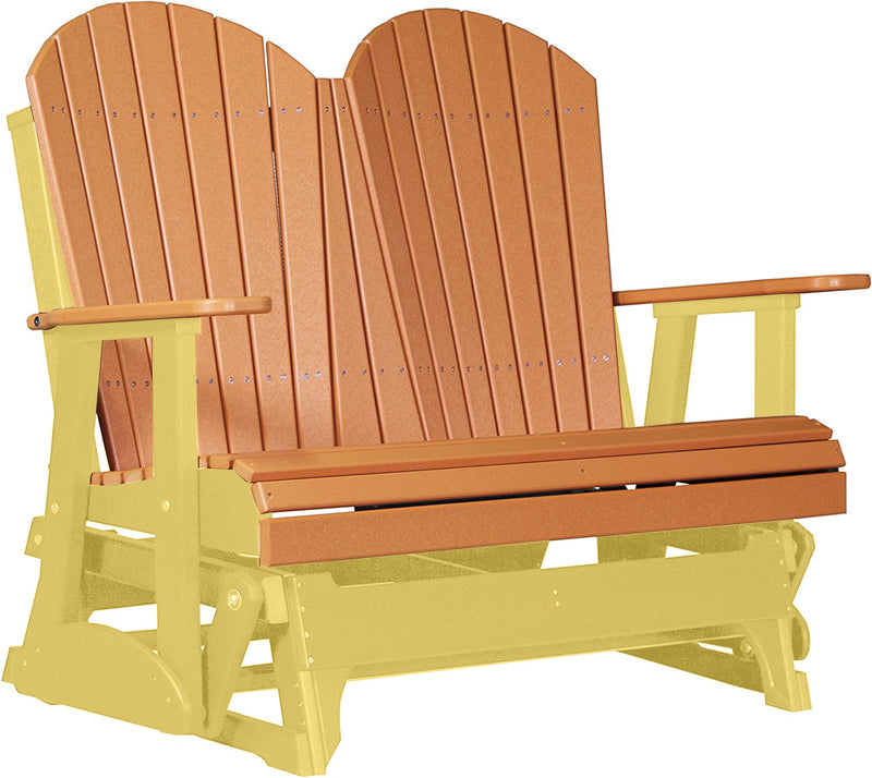 LuxCraft LuxCraft Tangerine 4 ft. Recycled Plastic Adirondack Outdoor Glider With Cup Holder Tangerine on Yellow Adirondack Glider 4APGTY-CH