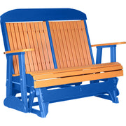 LuxCraft LuxCraft Tangerine 4 ft. Recycled Plastic Highback Outdoor Glider Bench Tangerine on Blue Highback Glider 4CPGTBL