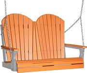 LuxCraft LuxCraft Tangerine Adirondack 4ft. Recycled Plastic Porch Swing Tangerine on Gray / Adirondack Porch Swing Porch Swing 4APSTGR