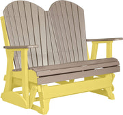 LuxCraft LuxCraft Weatherwood 4 ft. Recycled Plastic Adirondack Outdoor Glider Weatherwood on Yellow Adirondack Glider 4APGWWY