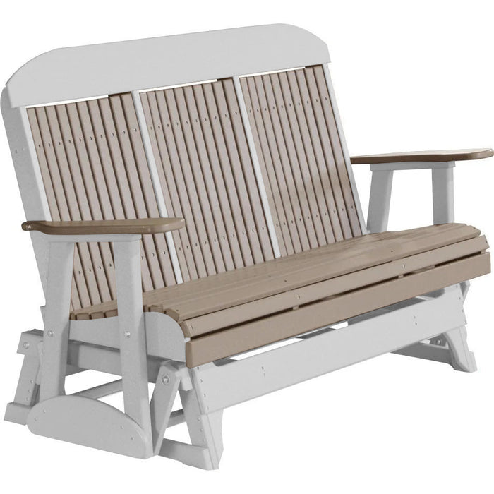 LuxCraft LuxCraft Weatherwood 5 ft. Recycled Plastic Highback Outdoor Glider With Cup Holder Weatherwood on Dove Gray Highback Glider 5CPGWWDG-CH