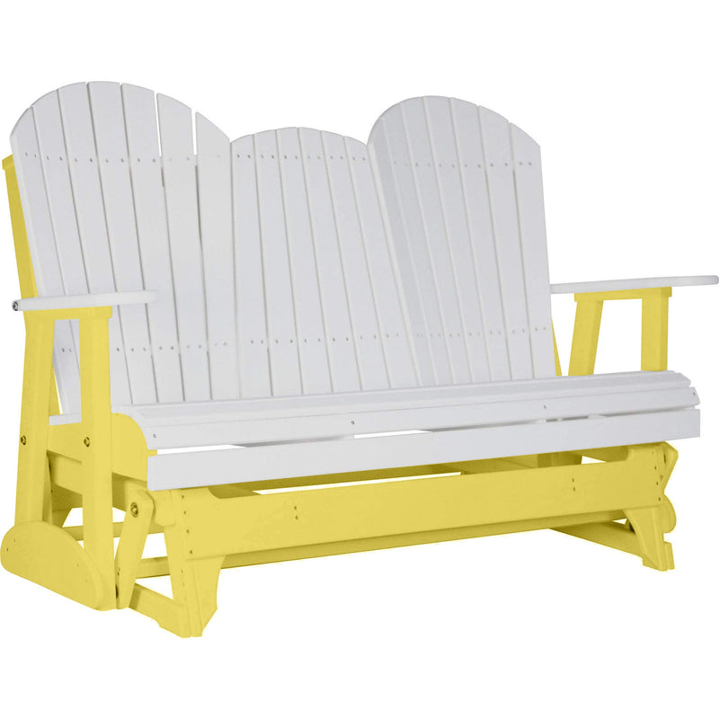LuxCraft LuxCraft White 5 ft. Recycled Plastic Adirondack Outdoor Glider With Cup Holder White on Yellow Adirondack Glider 5APGWY-CH