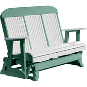 LuxCraft LuxCraft White 5 ft. Recycled Plastic Highback Outdoor Glider With Cup Holder White on Green Highback Glider 5CPGWG-CH