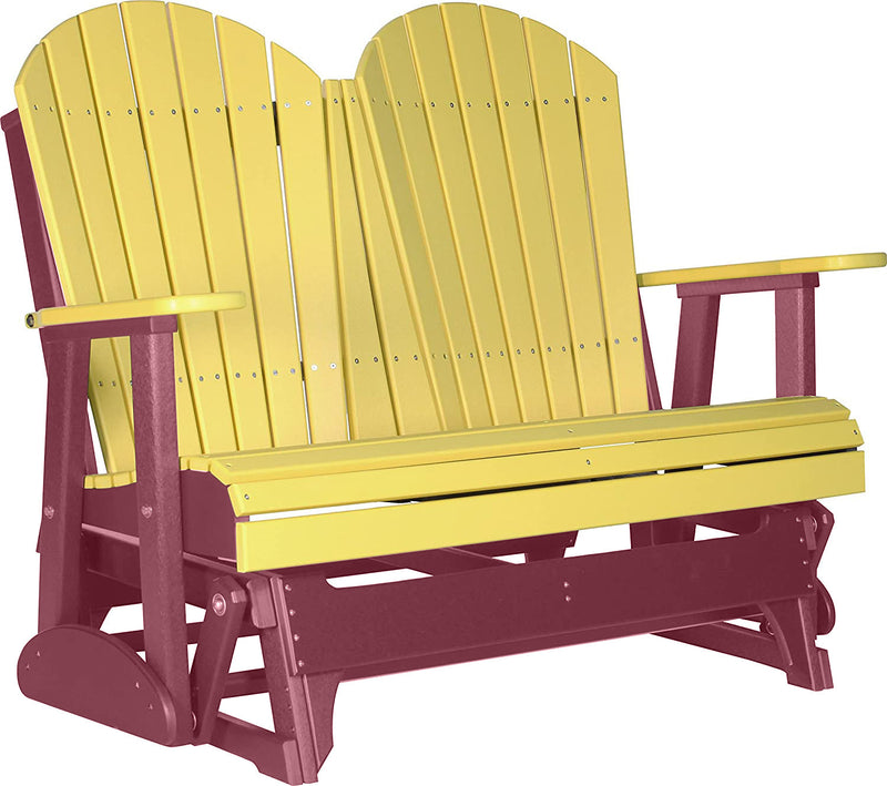 LuxCraft LuxCraft Yellow 4 ft. Recycled Plastic Adirondack Outdoor Glider With Cup Holder Yellow on Cherrywood Adirondack Glider 4APGYCW-CH