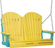 LuxCraft LuxCraft Yellow Adirondack 4ft. Recycled Plastic Porch Swing With Cup Holder Yellow on Aruba Blue / Adirondack Porch Swing Porch Swing 4APSYAB-CH