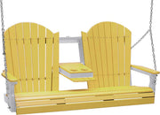 LuxCraft LuxCraft Yellow Adirondack 5ft. Recycled Plastic Porch Swing With Cup Holder Yellow on Dove Gray / Adirondack Porch Swing Porch Swing