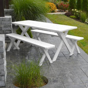 A & L Furniture A & L Furniture Yellow Pine Cross-leg Table w/2 Benches Black Table & Benches