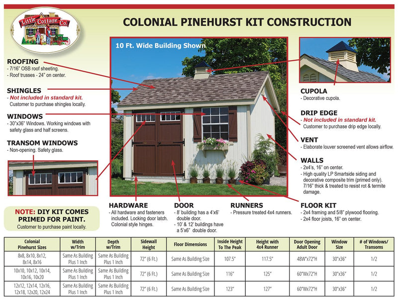 Little Cottage Co. Colonial Pinehurst - Panelized Kit Sheds & Barns