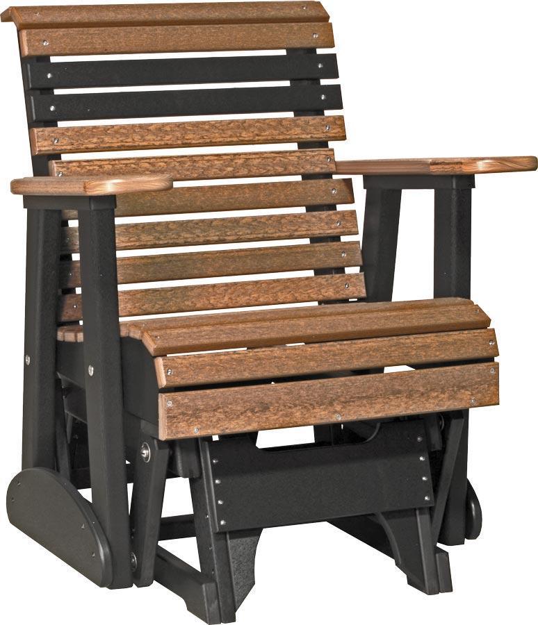 LuxCraft LuxCraft 2 foot Rollback Recycled Plastic Glider Chair Antique Mahogany on Black Glider Chair 2PPGAMB