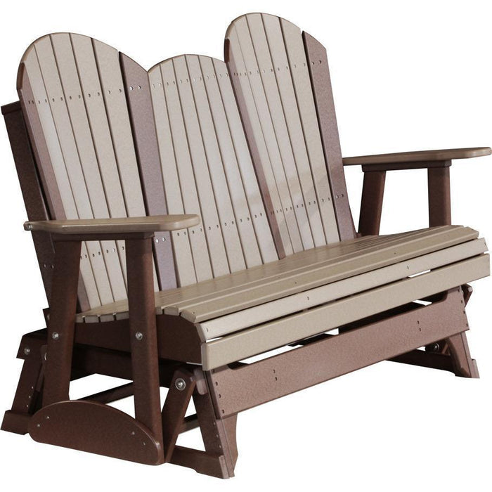 LuxCraft LuxCraft 5 ft. Recycled Plastic Adirondack Outdoor Glider Weather Wood On Chestnut Brown Adirondack Glider 5APGWWCBR