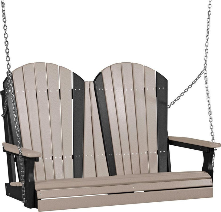LuxCraft LuxCraft Adirondack 4ft. Recycled Plastic Porch Swing Weatherwood on Black / Adirondack Porch Swing 4APSWWB