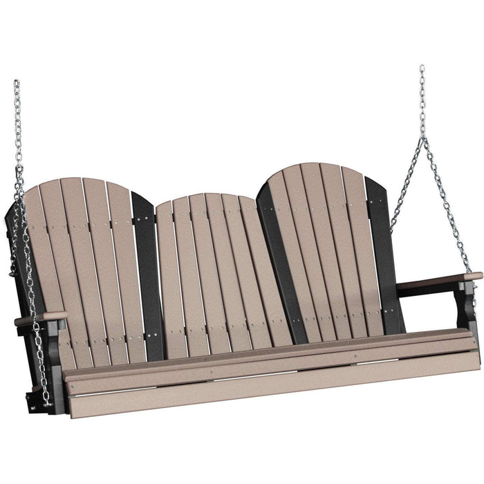 LuxCraft LuxCraft Adirondack 5ft. Recycled Plastic Porch Swing Weatherwood On Black / Adirondack Porch Swing 5APSWWB
