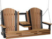 LuxCraft LuxCraft Adirondack 5ft. Recycled Plastic Porch Swing With Cup Holder Antique Mahogany on Black / Adirondack Porch Swing Porch Swing 5APSAMB
