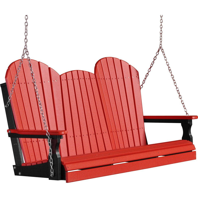 LuxCraft LuxCraft Adirondack 5ft. Recycled Plastic Porch Swing With Cup Holder Red On Black / Adirondack Porch Swing Porch Swing 5APSRB