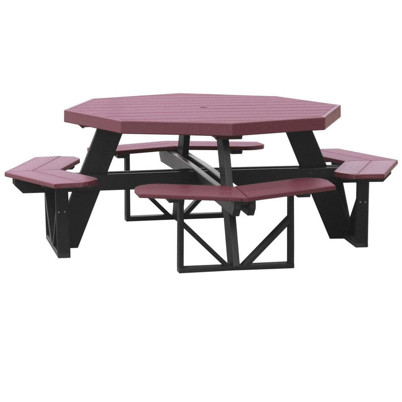 LuxCraft LuxCraft Cherry wood Recycled Plastic Octagon Picnic Table With Cup Holder Cherry wood On Black Tables POPTCWB