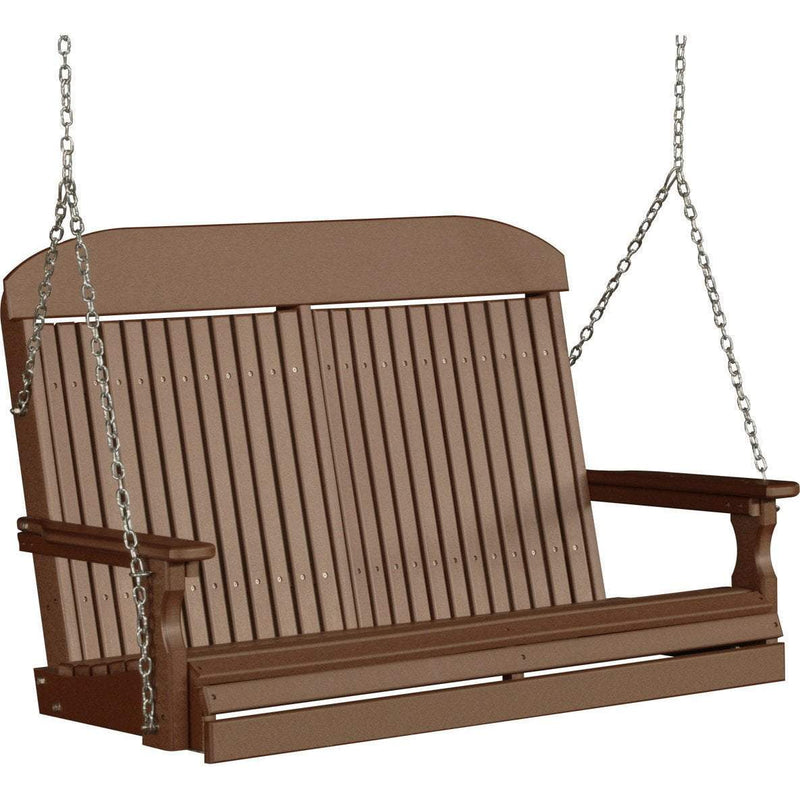 LuxCraft Classic Highback 4ft. porch swing in chestnut brown