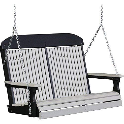 LuxCraft LuxCraft Classic Highback 4ft. Recycled Plastic Porch Swing Dove Gray On Black Poly Porch Swing 4CPSDGB