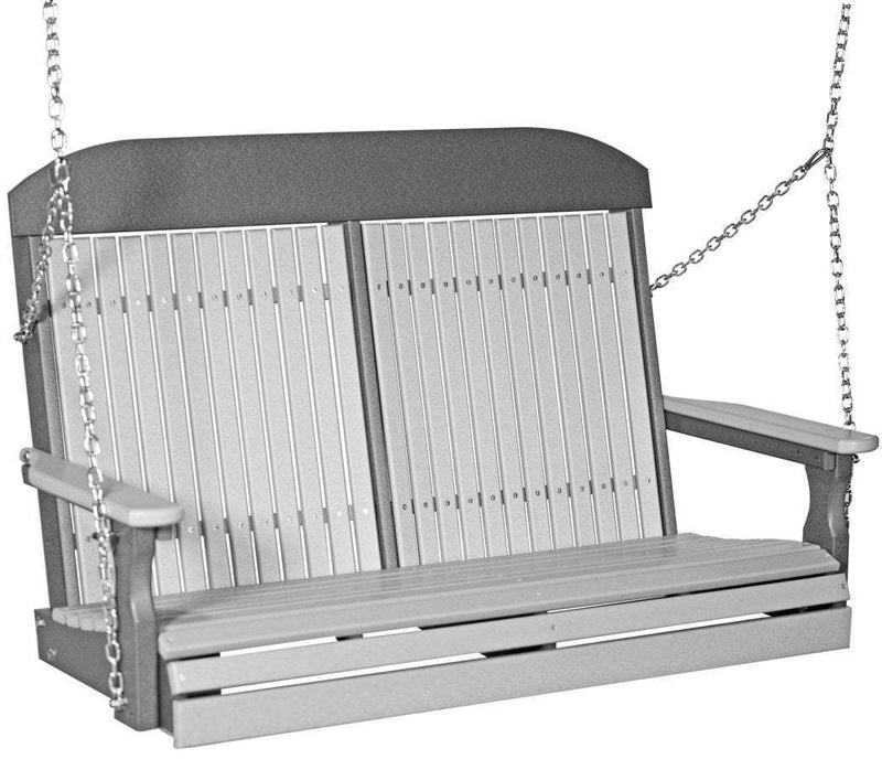LuxCraft LuxCraft Classic Highback 4ft. Recycled Plastic Porch Swing Dove Gray on Slate Poly Porch Swing 4CPSDGS