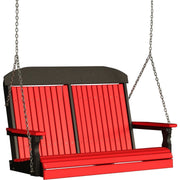 LuxCraft LuxCraft Classic Highback 4ft. Recycled Plastic Porch Swing Red On Black Poly Porch Swing 4CPSRB