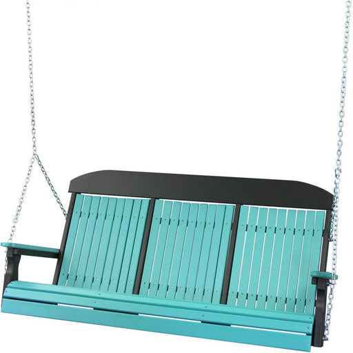 LuxCraft Classic Highback 5ft. porch swing in aruba blue on black